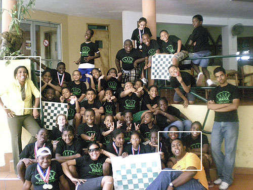 L'Acadmie d'Echecs HAICA is an organization founded on 14 January 2008 to promote chess in Haiti. It is connected with the Ministry of Social Affairs and the Haitian Chess Federation. Sabine Bonnet, President, is on the far left.