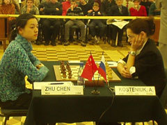 GM Zhu Chen (CHN) vs. WGM Alexandra Kosteniuk (RUS)