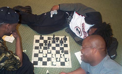 New York analysis session: (clockwise) Ervin Maliq Matthew, Mervin Matthew, and Blitz ManiacJonathan Corbblah. Copyright  Daaim Shabazz, 2003.