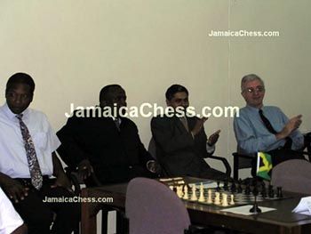 (L-R) Markland Douglas, Duane Rowe, Shane Matthews, Robert Wheeler at opening cermonies. Copyright  2004, JamaicaChess.com.