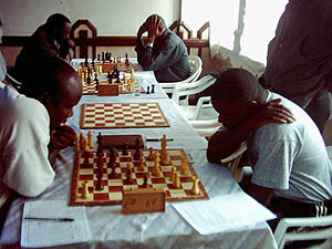 Ateka and Mukabi right wind up their game.  Copyright © Alex Makatia, 2005.