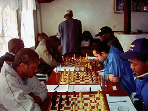 The two Ben's meet in a vicious clash. Ben Nguku left and Ben Magana (right). Copyright  Alex Makatia, 2005.