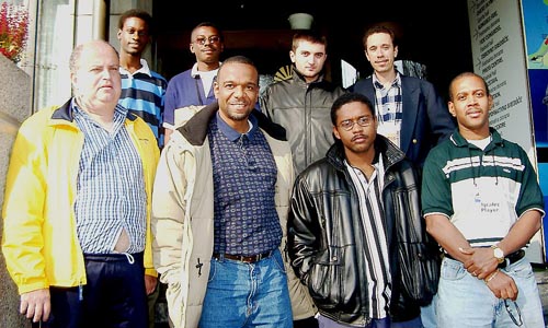 Barbados Mens Team (front row, from left to right) FM Ricardo Szmetan (Bd. 1), FM Philip Corbin (Bd. 2), FM Delisle Warner (Bd. 3) and Kevin Greenidge (Bd. 4); (in the rear, from left to right) Askari Elson (Bd. 5), Kevin Daniel (Bd. 6), GM Valerian Gaprindashvili (captain), Allan Herbert (Federation President). Copyright  Jerry Bibuld, 2002.