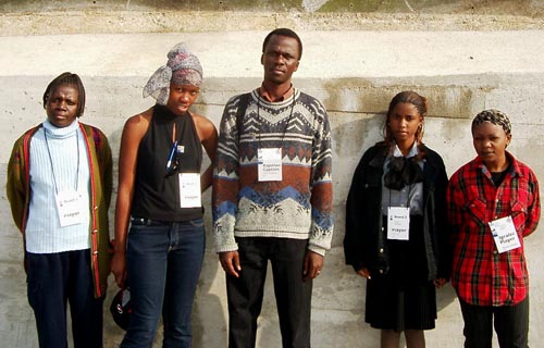 Zambian Womens Team (from left to right) Elizabeth Mutale, Linda Nangwale, Felix Malata (captain) Mumba Chilufya, Jita Kafumbwe. Copyright  Jerry Bibuld, 2002.