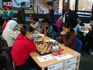 Algeria vs. Jamaica (Women). Copyright  Barbados Chess Federation, 2002.