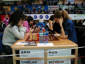 Armenia vs. Russia (Women). Copyright  Barbados Chess Federation, 2002.