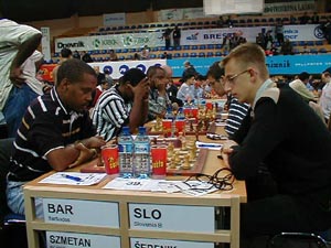 Barbados vs. Slovenia-B (Men). Copyright  Barbados Chess Federation, 2002.