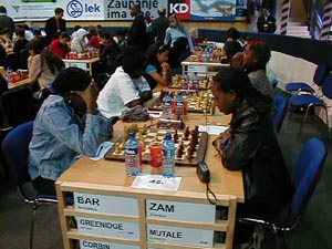 Barbados vs. Zambia (Women). Copyright  Barbados Chess Federation, 2002.