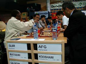 Suriname vs. Afghanistan (Men). Copyright © Barbados Chess Federation, 2002.