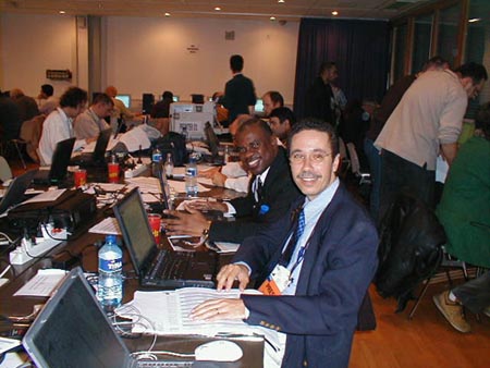 Pictured here are Barbados' Allan Herbert (foreground) and Jamaica's Ian Wilkinson (with the big smile).