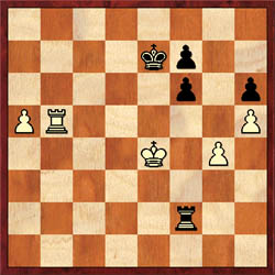 In Svidler-Bruzn, white won a technical rook ending from the diagrammed position after 48Rxf2.