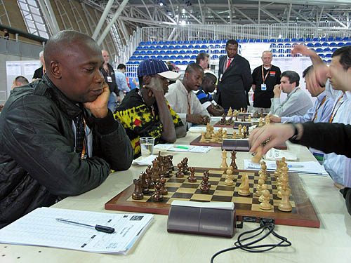 Nigeria takes of eventual champions Armenia. Jackie Ngubeni of South Africa watches. Nigerias from left to right are: Fola Akintola, Bunmi Olape, Odion Aikhoje and Ade Adebayo. Copyright  2006, Daaim Shabazz.