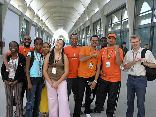 Namibian teams on the rest day. L-R: Magdelena Valombola, Otto Z. Nakapunda, Ngangane Ndjoze, Celeste Swartz, Stepne Swartz, Werner Tjipueja, Josef Nitzborn, Charles Eichab, Max Nitzborn and Leonhard Mller. Copyright  2006, Daaim Shabazz.