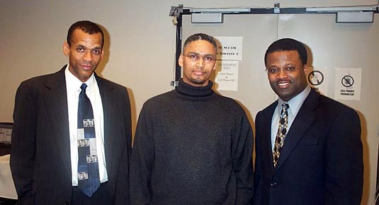 IM-elect Stephen Muhammad, Vincent Booys (South Africa) and GM Maurice Ashley. Copyright © 2003, Daaim Shabazz.
