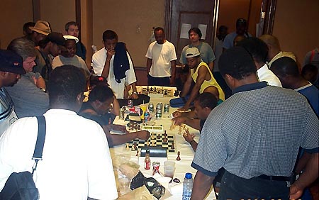 Expert Vester Wilson taking time odds from FM William 'The Exterminator' Morrison in a gladiator chess battle (2003 World Open). Morrison is one of the few U.S. players to reach a high level in tournament play in addition to his phenomenal blitz prowess. It also helped that Morrison had a strong 