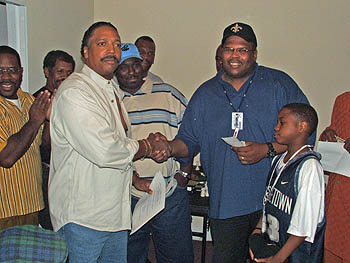 Rene Phillips getting support after Hurrican Katrina.