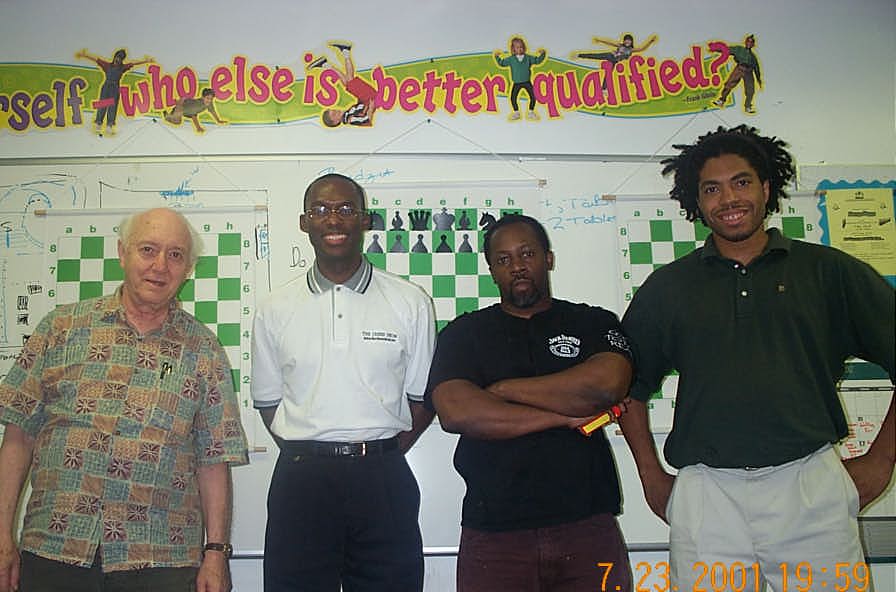 Tournament laborers: Jerry Bibuld (Arbiter), Daaim Shabazz (The Chess Drum), Beejay Hicks (tournament hall manager), Jeffery Mitchell (Deputy Arbiter). Copyright ©, Daaim Shabazz.