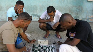 Playing street chess in Havana, Cuba