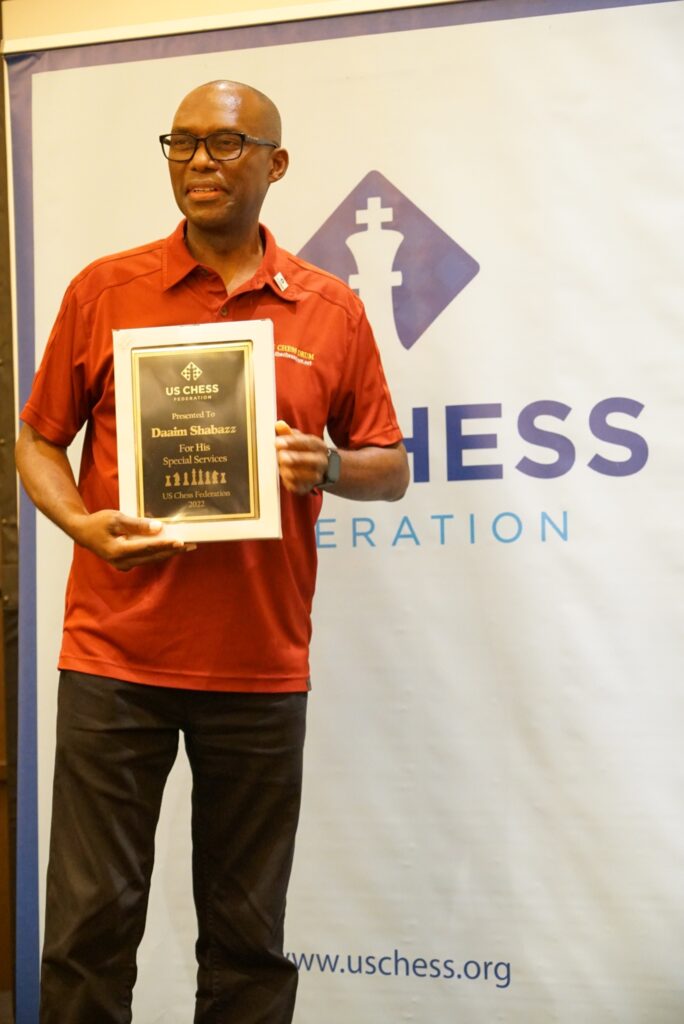 The Chess Drum recognized at the 2022 U.S. Open Delegates Meeting.
Photo by Kevin Pryor The Chess Drum recognized at the 2022 U.S. Open Delegates Meeting. Photo by Kevin Pryor