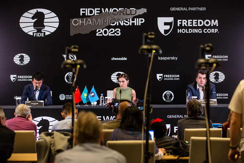 Astana, Kazakhstan. 30th Apr, 2023. China's Ding Liren (L) and Russia's Ian  Nepomniachtchi compete during their tiebreaker of FIDE World Chess  Championship in Astana, Kazakhstan, April 30, 2023. Credit: Kalizhan  Ospanov/Xinhua/Alamy Live