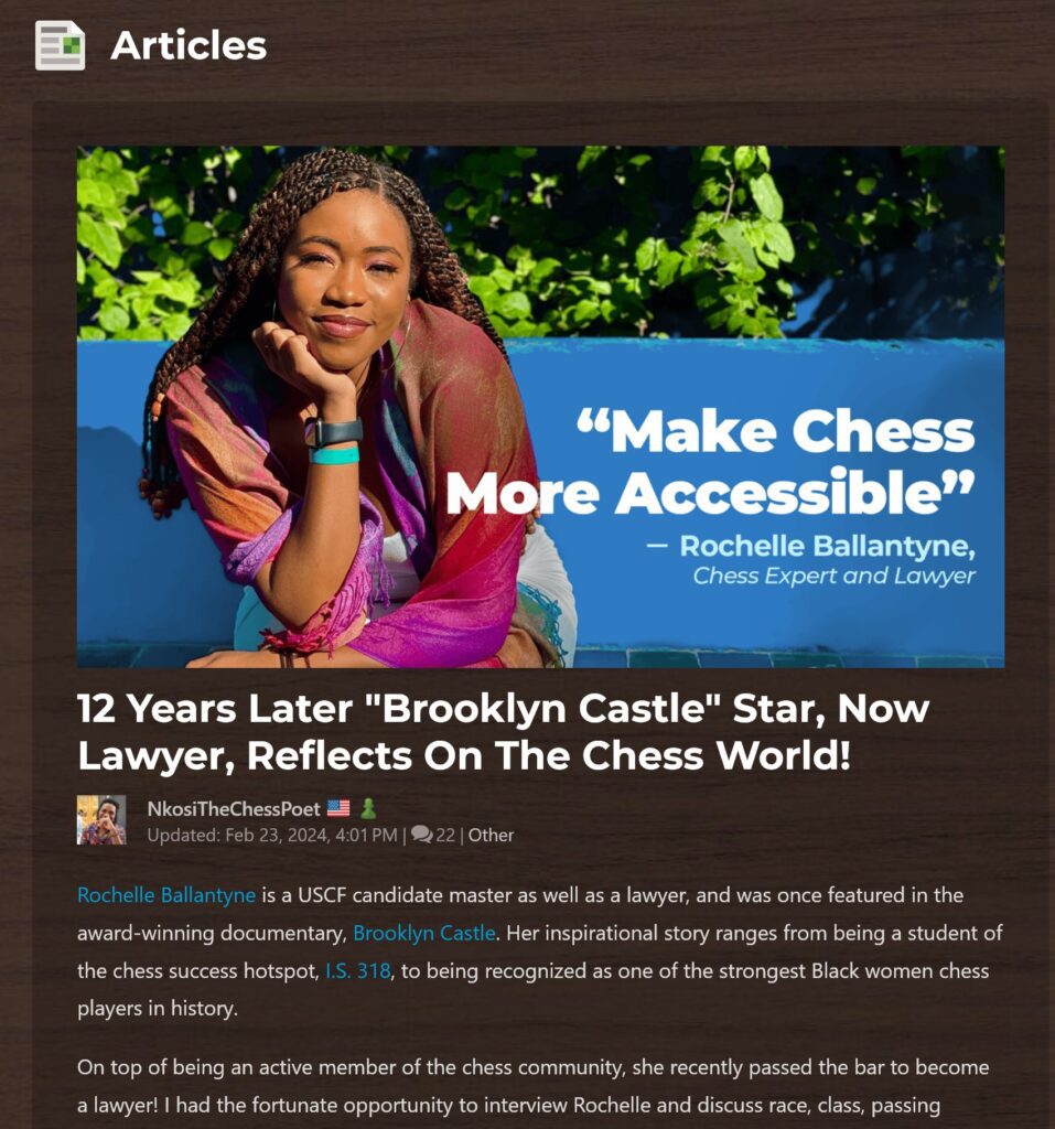 12 Years Later Brooklyn Castle Star, Now Lawyer, Reflects On The Chess World!