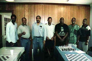 Participants of Georgia State Championship. (L-R) Damon Baldwin, NM Terrance DePeaza, Leonard Dickerson, FM Stephen Muhammad, Sulaiman Smith, Daaim Shabazz, and NM Elvin Wilson. Copyright  2001, Frank Johnson.