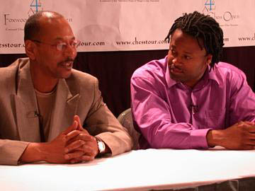 Don Colbert (L) in a post-Foxwoods interview with GM Maurice Ashley. GM Ashley qualified for the U.S. Championship. Photo courtesy of Don Colbert.