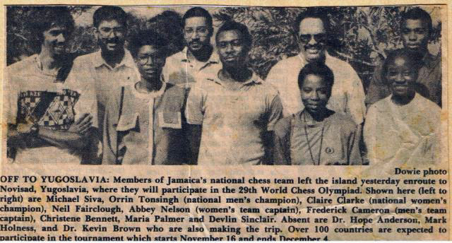 Jamaican Olympiad team for 1990 Chess Olympiad in Novi Sad, Yugoslavia.