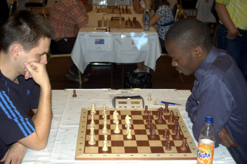 GM Bartosz Socko battling GM Amon Simutowe at the Artic Chess Challenge in Norway.
