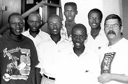 The Ugandan men's team; 1996 Chess Olympiad, Armenia. Copyright © 1996, Jerome Bibuld.