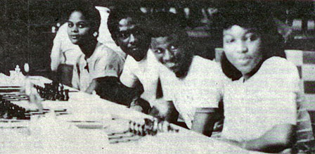 The Bahamian Youth Team at the 1983 World Youth Team Championship, Chicago Illinois. L-R: Juliette Storr, Anthony Moss, Percy Rolle, Antoinette Seymour.