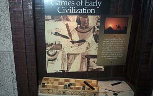 Exhibit at U.S. Chess Hall of Fame on the ancient Egyptian game, Senet. Copyright © 2001, Daaim Shabazz.