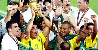 Brazil celebrating their 5th World Cup championship. Photo by Reuben Sprich of Reuters.