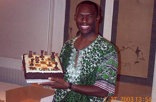 The “eternal” birthday cake presented to me in 2003 by Kay Umeakunne. This was the nicest gift I had ever received in appreciation for The Chess Drum! It was delicious! :-D