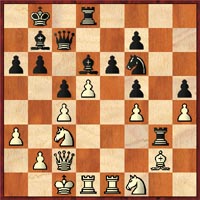After 23...Rxg3! (diagram), the game continued 24.Nxg3 Bxf4+ 25.Kb1 Bxg3.