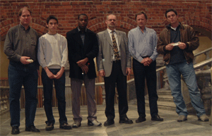 Pontus Carlsson (3rd from left) with other Tusenmanna finalists and also the Presidents of both the Swedish and Stockholm Chess Federations.