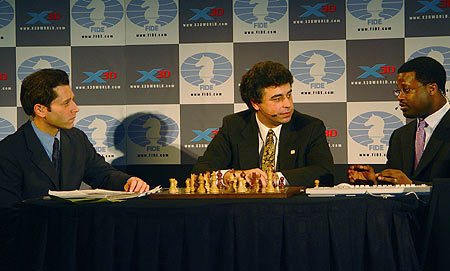 X3D Broadcast Booth: Jeremy Schapp, GM Yasser Seirawan and GM Maurice Ashley. Photo courtesy of ChessBase.com.
