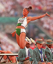 Chioma Ajunwa (Nigeria), long-jump gold medallist at 1996 Olympics. Photo by Al Tielemans.