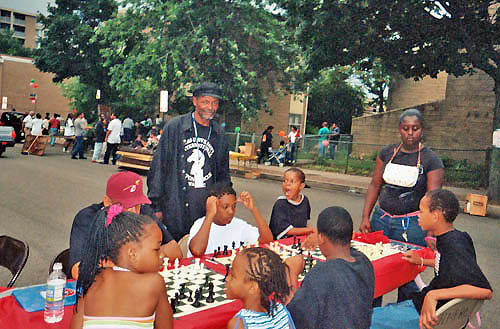 James Taylor working with young players in the DC area during block party festivities.