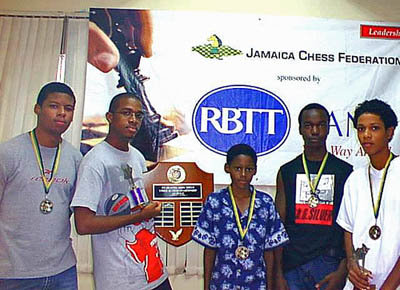 Prize winners from left: Christopher Buchanan (2nd Under 18), Brandon Wilson (1st Under 18), Philip Pryce (3rd Under 16), Damion Davy (2nd Under 16) and Walter Willams (1st Under 16 and 3rd Under 18).