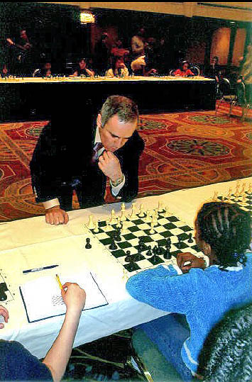 Darrian Robinson playing Garry Kasparov in simul at All-Girls Nationals.