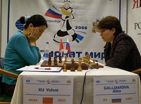 Chinas Xu Yuhua defeated Alisa Galliamova in the final of the FIDE Womens World Championship. Photo by ChessBase.