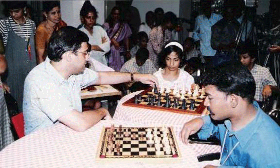 Viswanathan Anand posing at Vidyasagar, a non-profit organization that seeks to help children with disabilities. Photo courtesy of John Henderson.