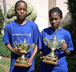 Thabo Gumpo and Otshepo Seidisa show their under-21 trophies. Photo by Kenneth Boikhtuswane.