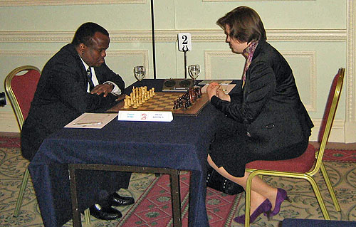 Jamaican Champion Duane Rowe would need only 18 moves to dispatch of Oxfords WIM Olena Boytsun. Photo by John Tobisch.