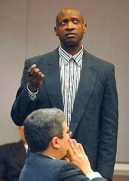 Severine Wamala making his statement before sentencing. Photo by Don Himsel.