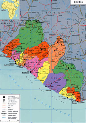 Map of Liberia, West Africa