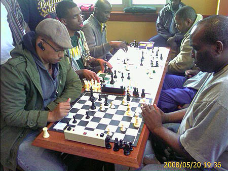 Frank Johnson (left) battles Marvin Dandridge at Borders.