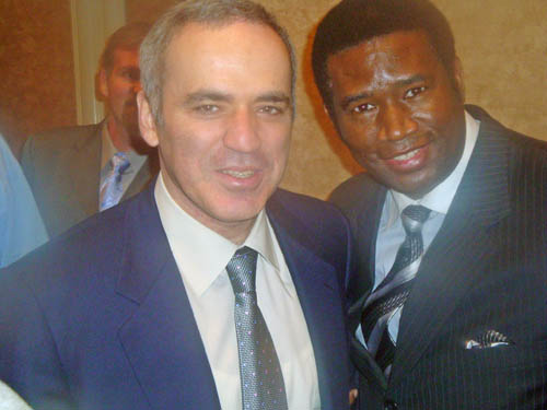 Orrin Hudson (right) with Garry Kasparov at 2009 SuperNationals. Photo courtesy of Orrin Hudson.