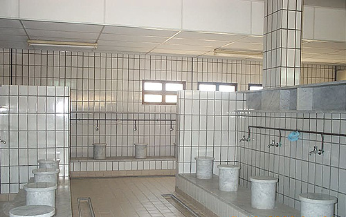 The washroom of the mosque where Muslims wash before prayer.